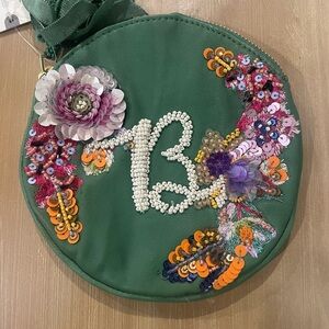 NWT Anthropologie Green Clutch with Intricate Embroidery